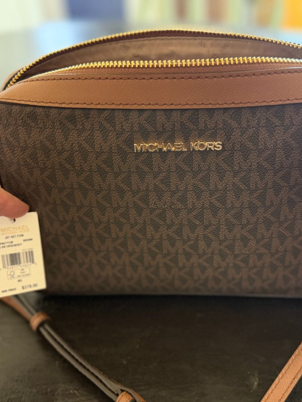 Michael Kors Jet Set Large Logo Crossbody Bag Brown MK Signature - Picture 7 of 16